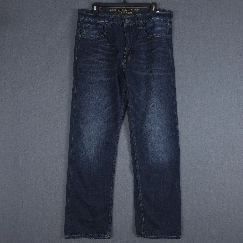American Eagle Relaxed Straight Jeans Mens 34x32 (Fits 34x31) Dark Wash Denim